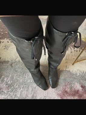 Zara Black Over-The-Knee Lace-Up Boots